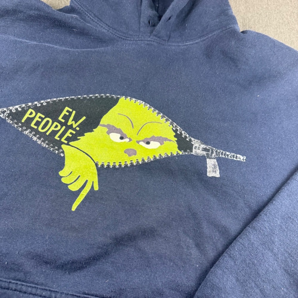 The Grinch Ew People Navy Blue Hoodie Gildan Sweatshirt XL Funny Graphic